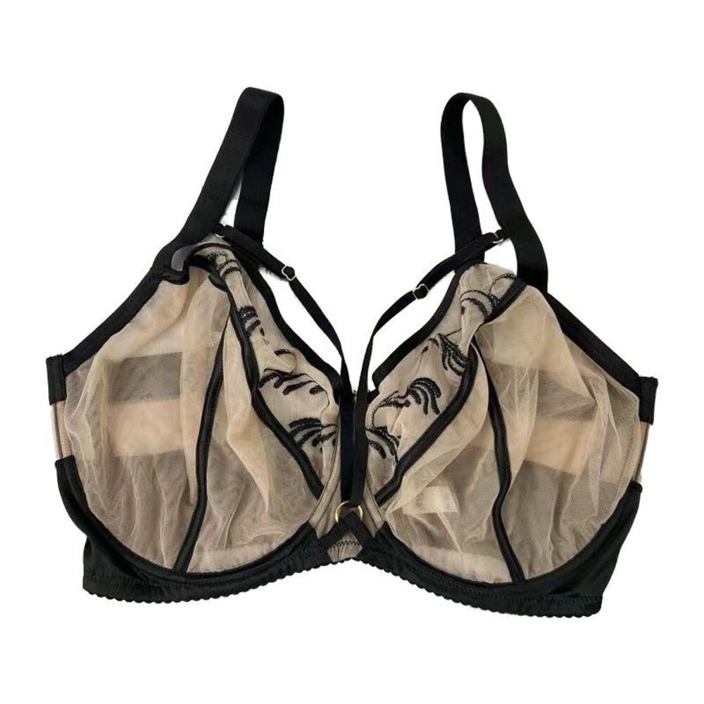 40D Black Nude Mesh Minimizer Bra Full Coverage Underwire Unlined Bra Support